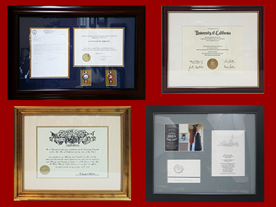 We offer a wide range of framing options for diplomas, special documents and professional papers.