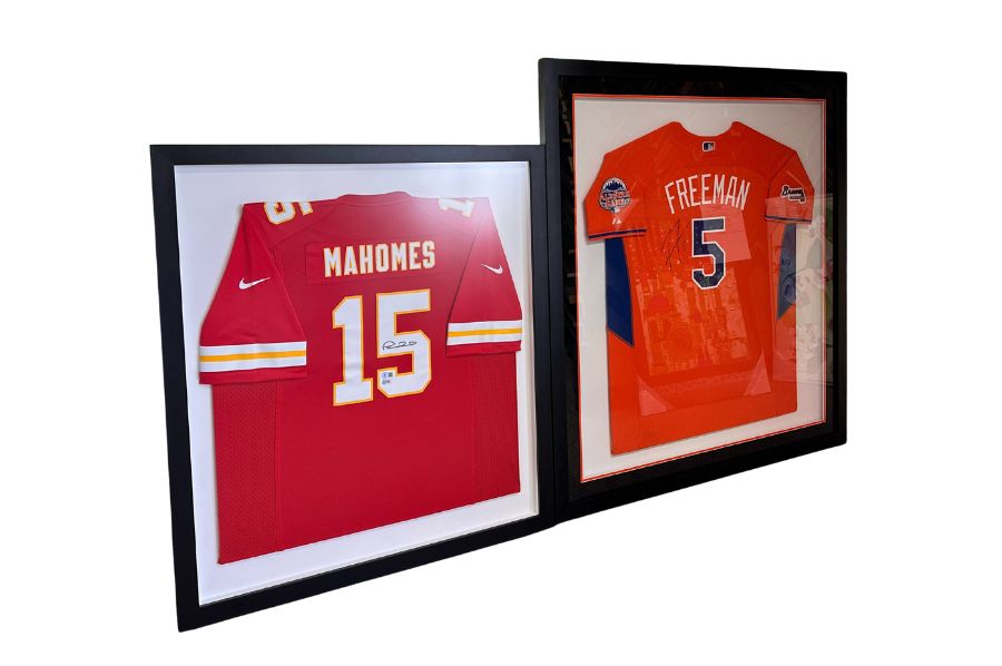 Custom sports shadow box — Style 01, deep frame with archival mount and UV-protective glazing