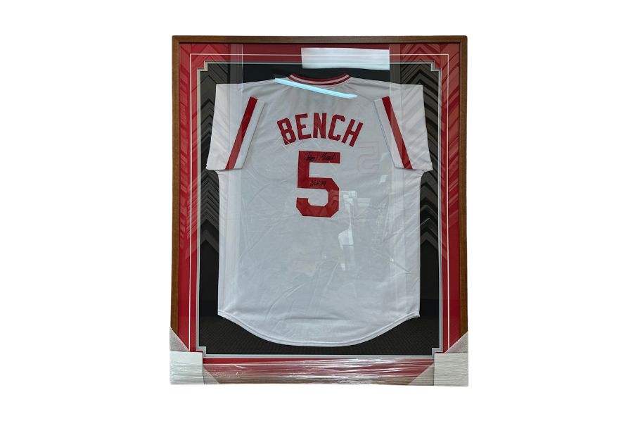 Custom sports shadow box — Style 09, museum acrylic for glare control and clarity