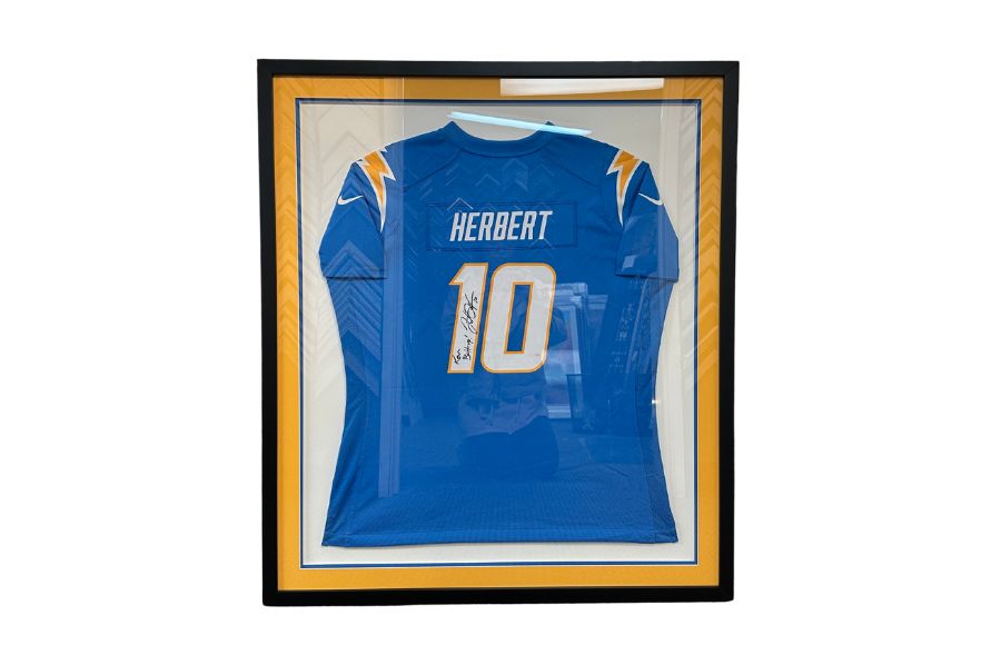 Custom sports shadow box — Style 11, coordinated mat windows for photos and tickets