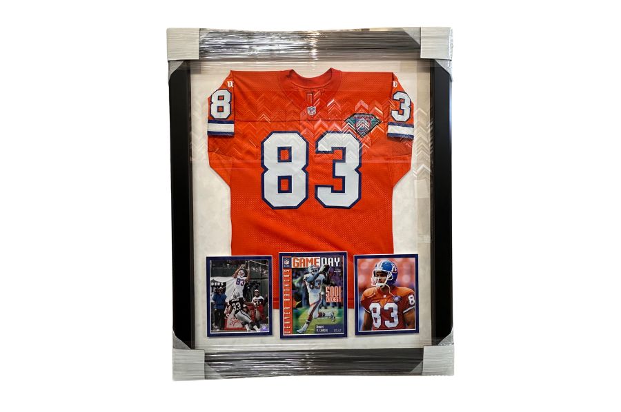 Custom sports shadow box — Style 15, wide-face molding for gallery presence
