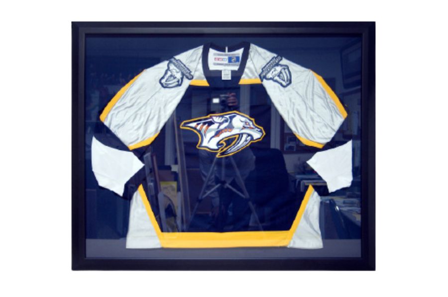 Custom sports shadow box — Style 16, neutral mat palette for versatile decor