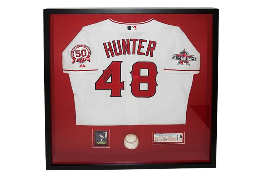 Custom sports shadow box — Style 03, handcrafted in Orange County since 2001