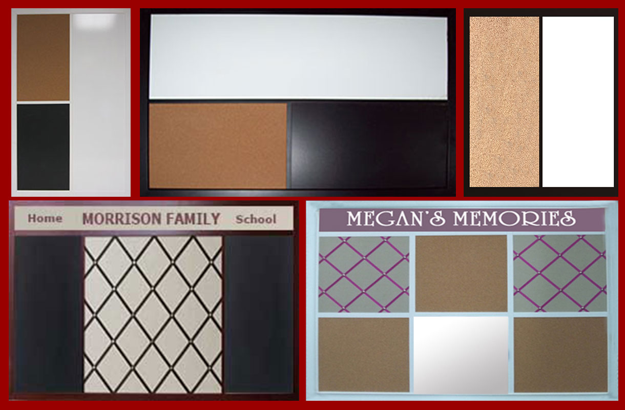 custom combination boards in any size with any combination of cork chalk or dry erase material.