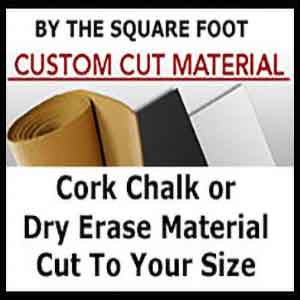 Frameless cork board material - white board material and chalkboard material cut to your size and sold by thee square foot.